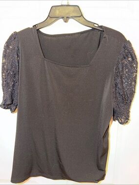 Black Lace Sleeve Women's Top